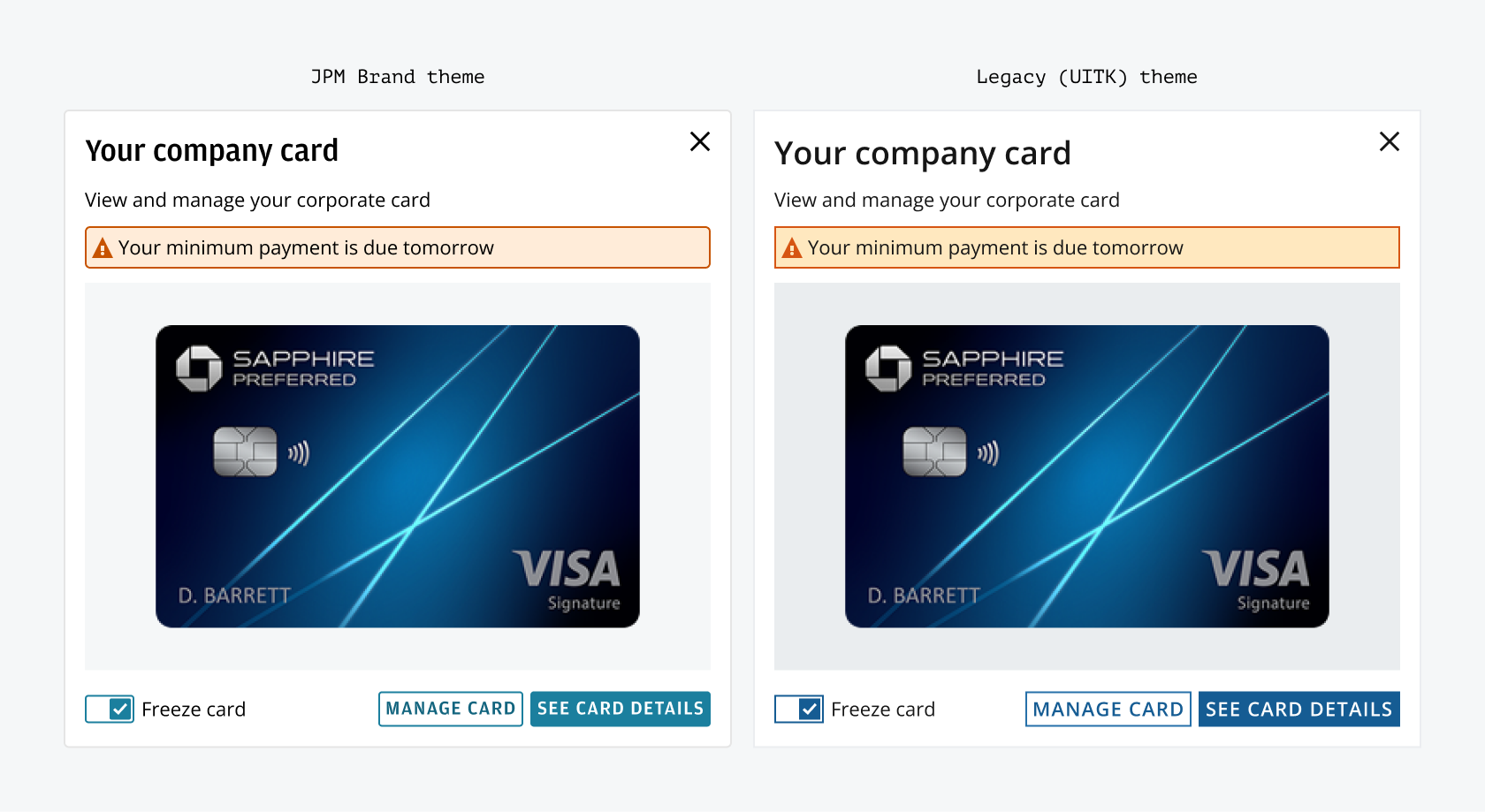 JPM brand theme vs Legacy (UITK) theme